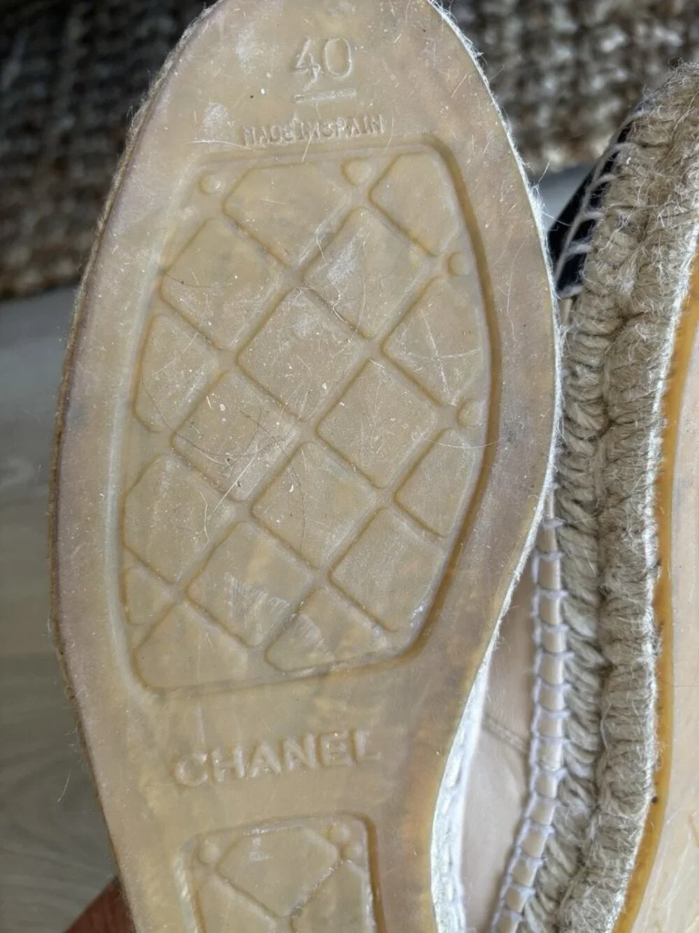 CHANEL Beige Tan & Black Lambskin Espadrilles Shoes Flats Sz 40